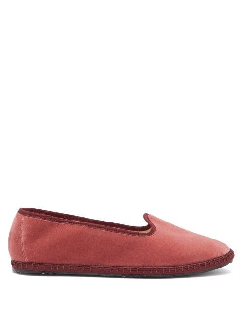 Matchesfashion.com Vibi Venezia - Whipstitched Velvet Furlane Slippers - Womens - Dark Pink