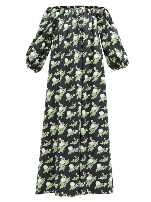 Matchesfashion.com Bernadette - Bobby Off-the-shoulder Floral-print Cotton Dress - Womens - Black Print