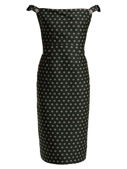 Matchesfashion.com Alexachung - Off The Shoulder Floral Jacquard Dress - Womens - Black Multi