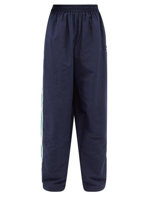 Balenciaga - Logo-embroidered Striped Cotton-blend Track Pants - Mens - Navy Multi
