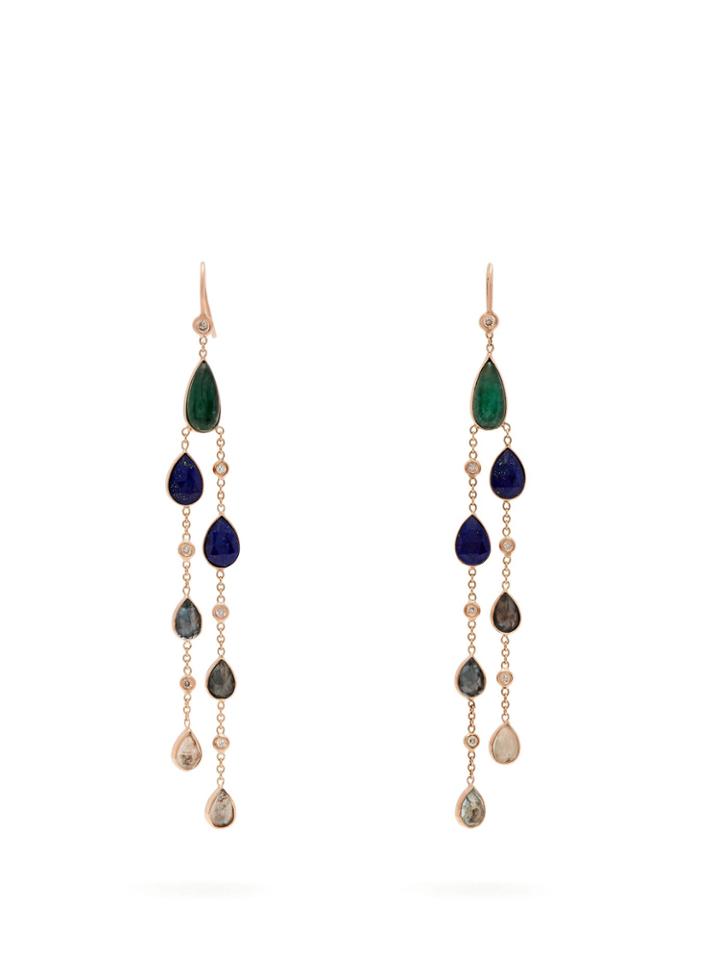 Jacquie Aiche Emerald, Tourmaline & Diamond Drop Earrings