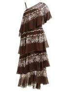 Matchesfashion.com Fendi - Tiered Diamond Print Silk Gown - Womens - Brown Multi