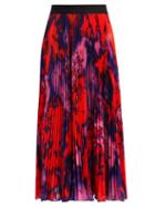 Matchesfashion.com Msgm - Tie Dye Print Pleated Midi Skirt - Womens - Red
