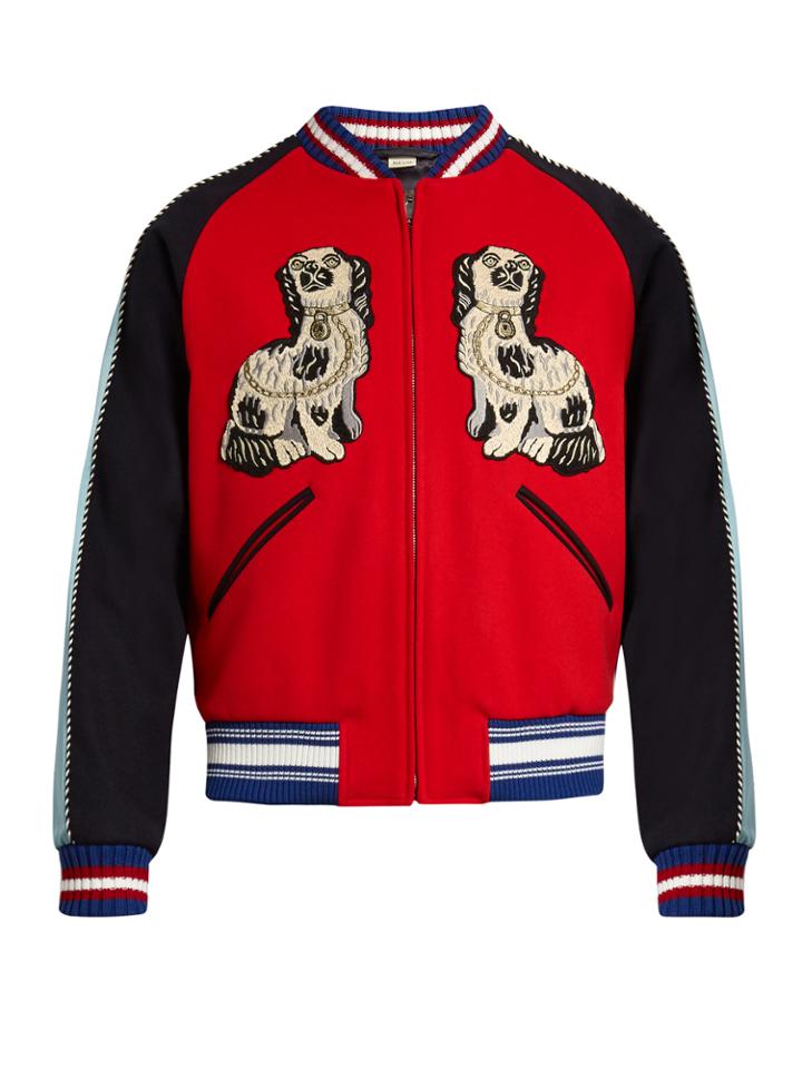 Gucci Spaniel And Tiger Appliqu Wool Bomber Jacket