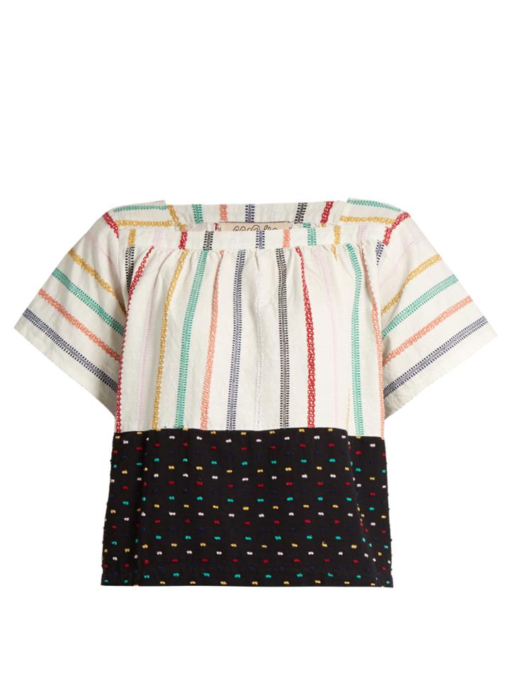 Ace & Jig Vista Square-neck Embroidered-stripe Cotton Top