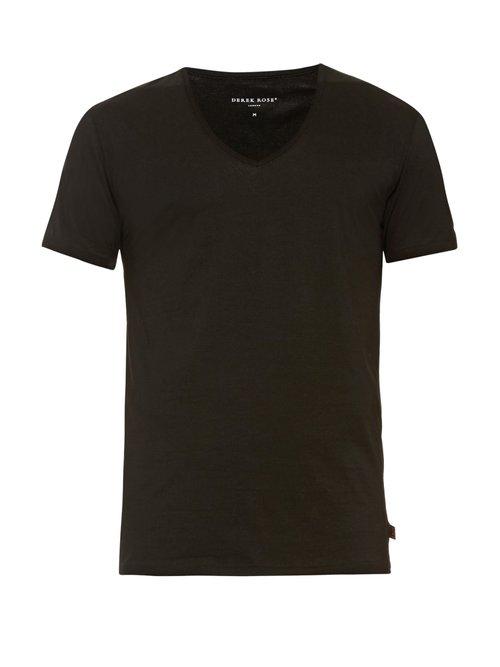 Matchesfashion.com Derek Rose - Jack Pima Cotton V Neck T Shirt - Mens - Black