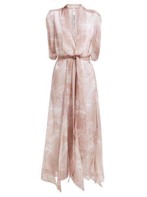 Matchesfashion.com Petar Petrov - Dove Snake Print Silk Midi Dress - Womens - Light Pink