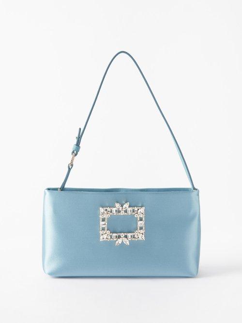 Roger Vivier - Nightlily Crystal-buckle Satin Shoulder Bag - Womens - Light Blue