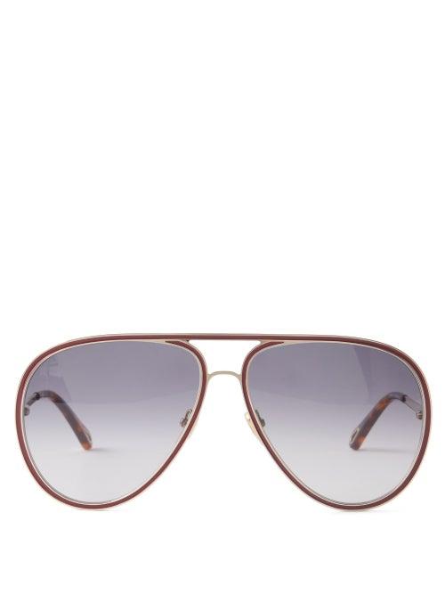 Chlo - Vitto Aviator Metal Sunglasses - Womens - Burgundy Blue