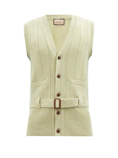 Gucci - Logo-embroidered Wool Sweater Vest - Mens - Light Green