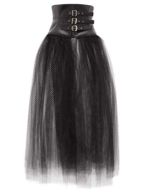Matchesfashion.com Noir Kei Ninomiya - Faux Leather Corset Mesh Skirt - Womens - Black