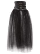 Matchesfashion.com Noir Kei Ninomiya - Faux Leather Corset Mesh Skirt - Womens - Black