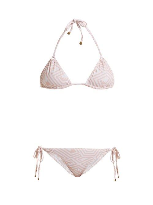 Matchesfashion.com Thorsun - Maze Print Triangle Bikini - Womens - Pink White