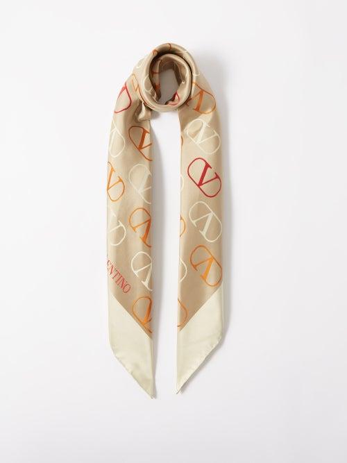 Valentino - V-logo Silk-twill Scarf - Womens - Bronze Multi
