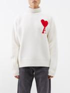 Ami - Ami De Caur-logo Wool Roll-neck Sweater - Mens - White