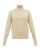 Matchesfashion.com Burberry - Nabuna Logo Cuff Wool Blend Roll Neck Sweater - Womens - Light Cream