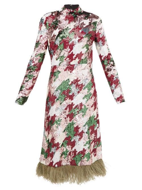 Matchesfashion.com La Doublej - Gala Feather-trimmed Sequinned Midi Dress - Womens - Multi