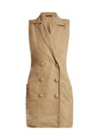 Matchesfashion.com Balmain - Sleeveless Double Breasted Poplin Dress - Womens - Beige