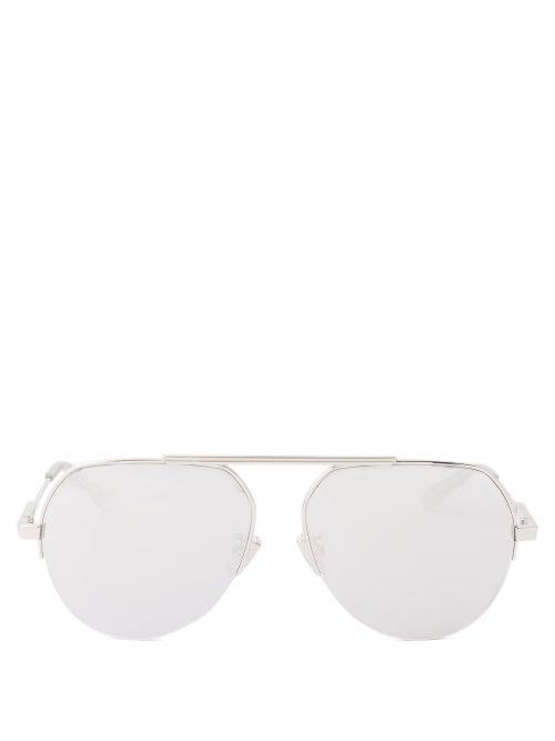 Bottega Veneta - Mirrored Aviator Metal Sunglasses - Womens - Silver