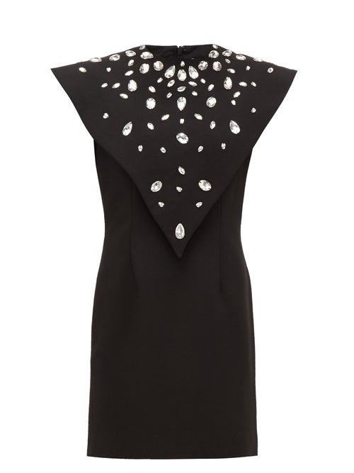 Matchesfashion.com Christopher Kane - Crystal Overlay Crepe Mini Dress - Womens - Black