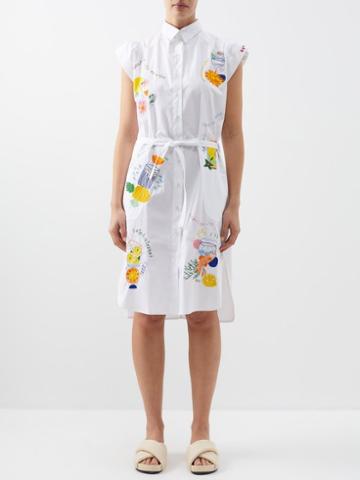 Kilometre Paris - Cosmic Cocktail Embroidered Cotton-poplin Dress - Womens - White Multi