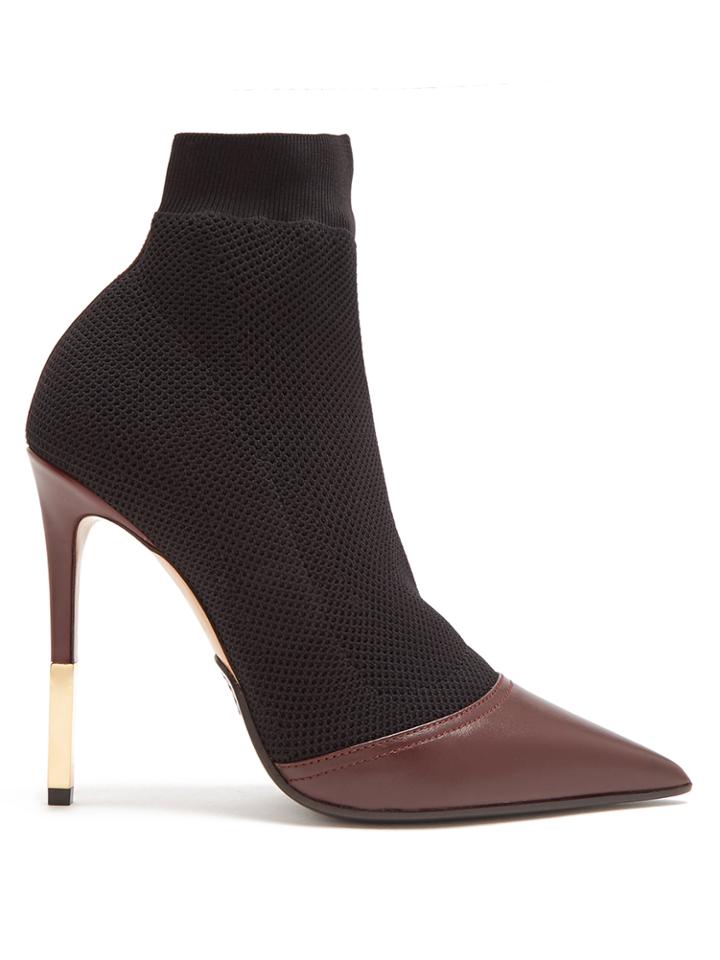 Balmain Aurore Point-toe Honeycomb-knit Ankle Boots