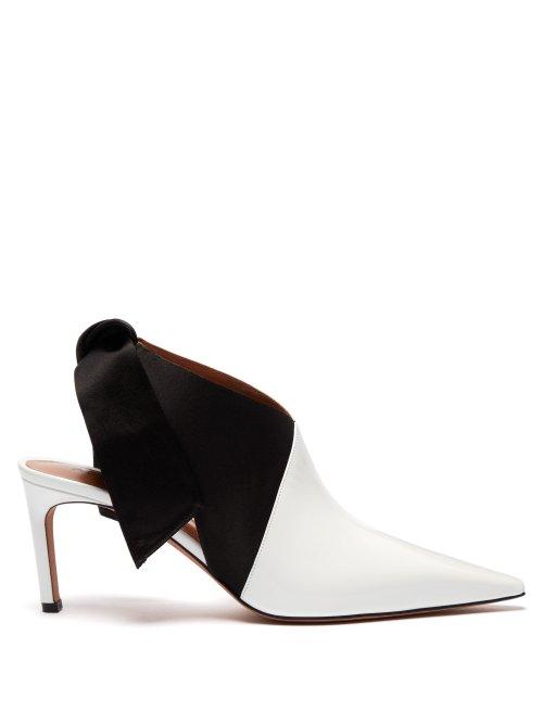Matchesfashion.com Altuzarra - Kirk Tie Heel Satin And Patent Leather Mules - Womens - Black White