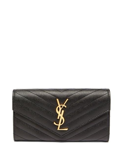 Matchesfashion.com Saint Laurent - Ysl-logo Quilted-leather Continental Wallet - Womens - Black