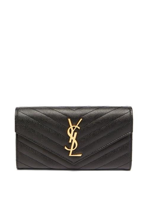 Matchesfashion.com Saint Laurent - Ysl-logo Quilted-leather Continental Wallet - Womens - Black