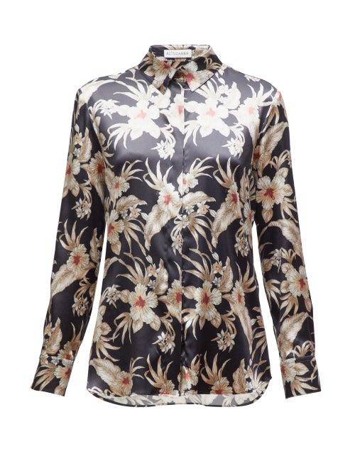 Matchesfashion.com Altuzarra - Chika Hawaiian Print Satin Shirt - Womens - Black Print