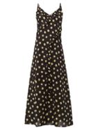 Matchesfashion.com Belize - Kim Floral Print Ruffle Trim Cotton Midi Dress - Womens - Black Print