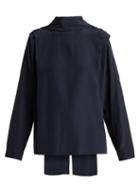 Matchesfashion.com Roksanda - Aulna Silk Satin Tie Neck Blouse - Womens - Blue