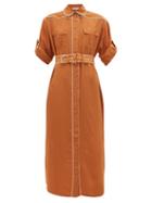 Matchesfashion.com Zimmermann - Super Eight Belted Silk Midi Shirt Dress - Womens - Light Brown