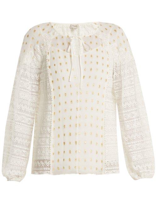 Matchesfashion.com Temperley London - Wondering Lace Panel Fil Coup Chiffon Top - Womens - White