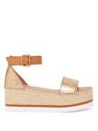 Matchesfashion.com See By Chlo - Crinkle Effect Leather Flatform Espadrilles - Womens - Gold
