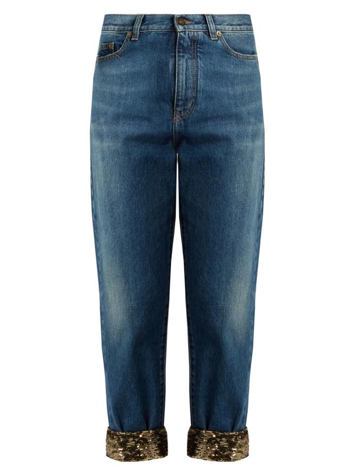 Saint Laurent Sequin-hem Mid-rise Boyfriend Jeans