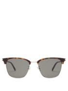 Matchesfashion.com Saint Laurent - Logo Engraved Square Metal & Acetate Sunglasses - Mens - Tortoiseshell