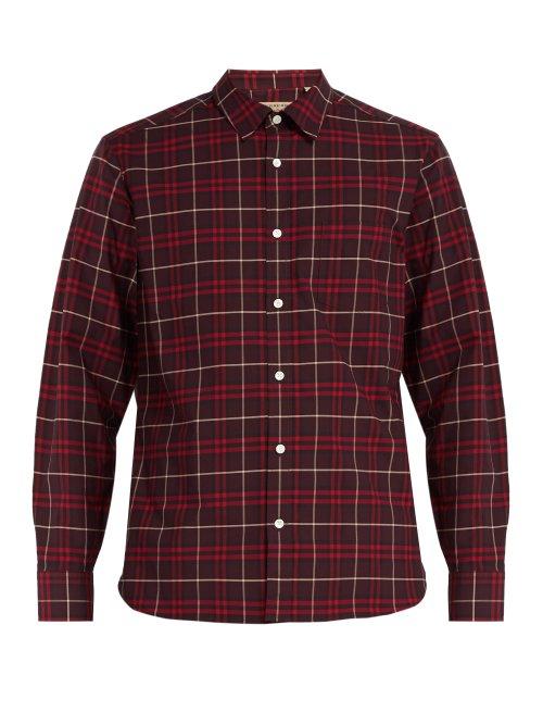 Matchesfashion.com Burberry - George Vintage Check Cotton Blend Shirt - Mens - Burgundy Multi