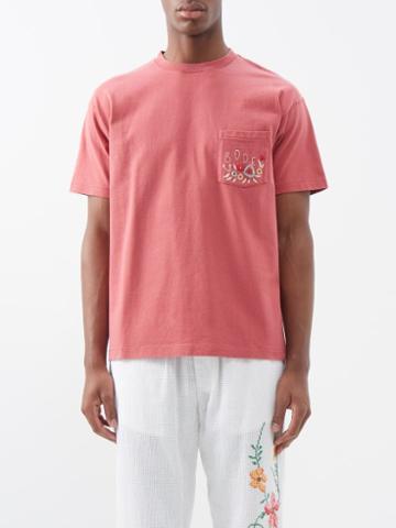 Bode - Rosette Embroidered Cotton-jersey T-shirt - Mens - Pink
