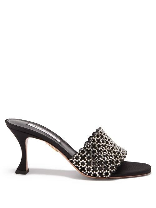 Aquazzura - Candy 75 Crystal-embellished Leather Mules - Womens - Black