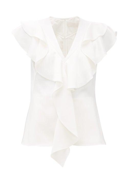 Matchesfashion.com Peter Pilotto - Frill-trim Satin-crepe Top - Womens - White