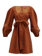 Matchesfashion.com Staud - Isabella Square-neck Cotton-blend Mini Dress - Womens - Light Brown