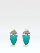 Bibi Van Der Velden - Scarab Diamond & 18kt Gold Stud Earrings - Womens - Green Gold