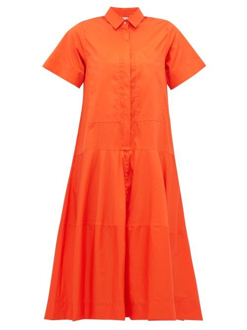 Matchesfashion.com Lee Mathews - Elsie Tiered Cotton Blend Poplin Shirt Dress - Womens - Orange
