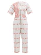 Matchesfashion.com Pippa Holt - Embroidered Striped Cotton Jumpsuit - Womens - Pink Print