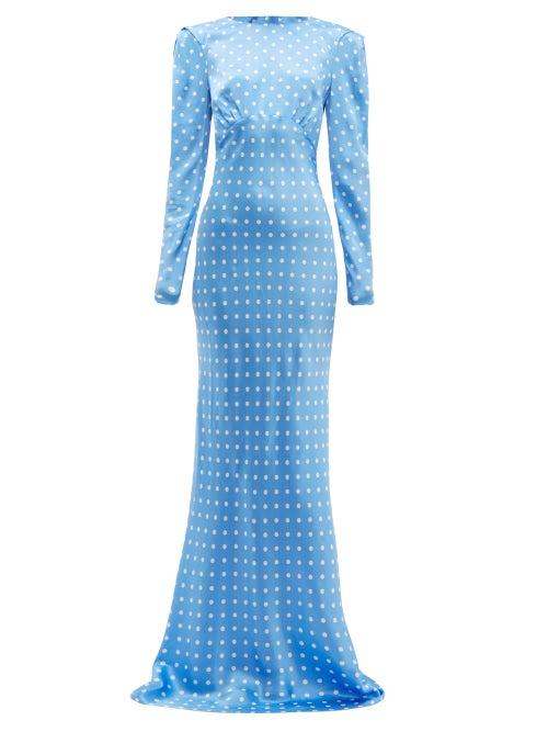 Matchesfashion.com Alessandra Rich - Polka Dot Silk Maxi Dress - Womens - Blue White