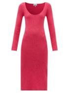 Ganni - Scoop-neck Ribbed-knit Midi Dress - Womens - Pink