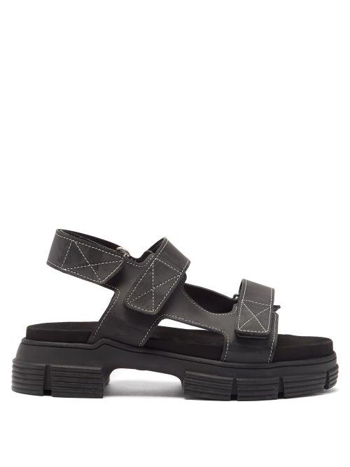 Ladies Shoes Ganni - Chunky Topstitched-leather Sandals - Womens - Black