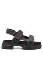 Ladies Shoes Ganni - Chunky Topstitched-leather Sandals - Womens - Black