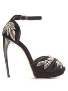 Alexander Mcqueen Horn-effect Heel Embellished Velvet Sandals